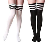 2 Pairs Women's Sporty Striped Thigh High Over Knee Stocking Socks - Fashion Cute Athlete Casual Cotton Socks Cosplay Socks (MIX A#)