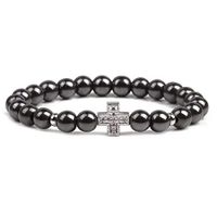 Cross Sport Fitness Hematite Bracelet for Men Women Weight Loss Charm Magnetic Health Bracelet Fashion Jewelry Face Lift Tools (White)