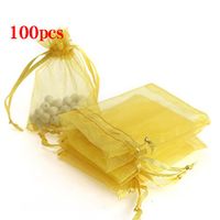 Boshen 100/200PCS Organza Gift Candy Sheer Bags Mesh Jewelry Pouches Drawstring Bulk for Wedding Party Favors Christmas 3"x4" 5"x7" (3" X 4"(100PCS), Gold)