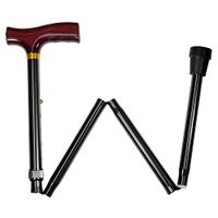 Carex Folding Adjustable Handle Cane with Walnut Handle - Foldable Walking Cane for Women and Men - Adjustable Height (33" - 37"), Anti-Slip Rubber Tip
