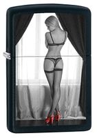 Zippo Lighter: Red Shoe Girl Number One - Black Matte Sexy Pin-up Girl 75153