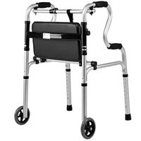 FLYSXP Folding Walker with Wheels, Height Adjustable, with Soft Seat, Elderly Walker Wheelchair