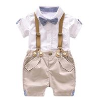 Todaies 2Pcs Baby Boys Summer Gentleman Bowtie Short Sleeve Shirt+Suspenders Shorts Set 2018 (4T, White)