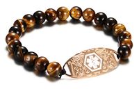 JF.JEWELRY Tiger Eye Beaded Medical Alert ID Bracelet for Men and Women,Free Engraving,7.5 inch
