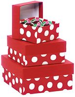 Made in USA Recycled Paper Kraft Boxes – 3.25”, 4.25” & 5.25” – Nested Squared Boxes with Lids (Small Set of 3 - Red Polka Dot))