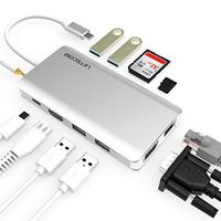 LETSCOM USB C Hub, 11 in 1 USB C Adapter with Ethernet, 4K HDMI, VGA, Power Delivery, 2 USB3.0 &USB2.0, Micro SD/TF Card Reader, Mic/Audio, Portable for The Mac Pro and Other Type C Laptops