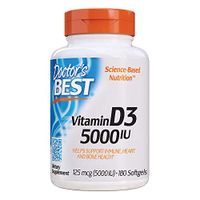 Doctor's Best Vitamin D3 5000IU, Non-GMO, Gluten Free, Soy Free, Regulates Immune Function, Supports Healthy Bones, 180 Count (Pack of 1)