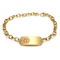 LF Mens 316L Stainless Steel ICE Customized Personalized Caduceus Lariat Medical Alert ID Tag Link Bracelet Sos Emergency Allergy Awareness gOLD,Free Engraving