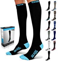 SB SOX Lite Compression Socks (15-20mmHg) for Men & Women - BEST Stockings for Running, Medical, Athletic, Edema, Diabetic, Varicose Veins, Travel, Pregnancy, Shin Splints, Nursing. (Black/Blue, L/XL)