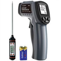Infrared Thermometer, SURPEER IR5D Laser Thermometer Gun -58℉～1022℉(-50℃～550℃) Adjustable Emissivity - Temperature Probe for Cooking/Air/Refrigerator/Freezer - Meat Thermometer Included