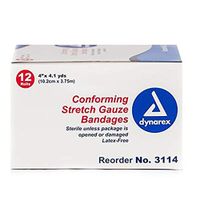 CONFORMING STRETCH GAUZE 4" STERILE ROLL BANDAGE 12 ROLLS #3114 DYNAREX