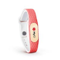 MyID Hive Medical ID - Store Medical Information for Free - Super Comfortable Silicone Material - Perfect for Those with Diabetes, Autism, Etc - Fits Kids & Adults - Gold Pod (Coral S/M)