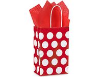 Pack of 25, Rose Red Polka Dots Paper Bags 5.25 X 3.5 X 8.25" Great For Christmas Or Valentine Packaging