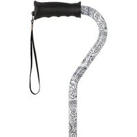 Black and White Adjustable Offset Walking Cane with Comfort Gel Grip