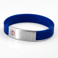 StickyJ USA Blue Silicone Bracelet with Medical Tag Size XLG Free Engraving