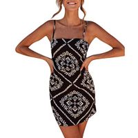 JQjian Sexy Women Casual Bohemia Printed Backless Hollow Sleeveless Sling Bandage Mini Dress (S, Black)