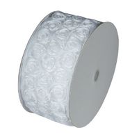4" Wide x 10 Yards Rose Petal Rosette Ribbon with Wire Edge - White