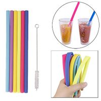 Sikye Silicone Drinking Straws,6Pcs Lightweight Extra Long Flexible Straws for Boba Bubble Tea + 1 Cleaning Brush (Multicolor (Straight))