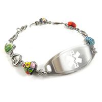 My Identity Doctor - Customized Medical Alert Bracelet for Women with Engraving - 1.2cm Steel, Glass Hearts - White - Wrist Size 7.25 Inch