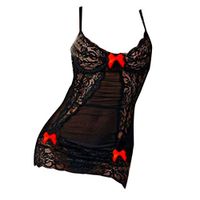 AMOUSTORE Women Lingerie Bow Lace Babydoll Strap Chemise Teddy V Neck Sleepwear (Red)