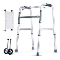 MEI Walker Elderly, Disabled, Wheel, Foot, Replaceable, Crutches, Disabled, Assisted, Leg Workout, Walking Aid, Trolley, Walker, Portable, Collapsible