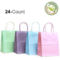 Gift Expressions 24CT Medium Pastel Biodegradable, Food Safe Ink & Paper, Premium Quality Paper (Sturdy & Thicker), Kraft Bag with Colored Sturdy Handles (Medium, Pastel)