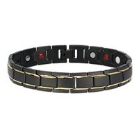 CMS MAGNETICS Novoa Quad-Element Black Satin Stainless Steel Magnetic Bracelet & Gold Accents - 12,800 Gauss SBRM-009