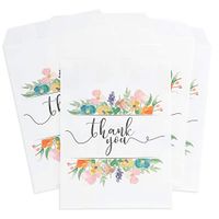 Juvale 100-Pack Floral Thank You Paper Party Favor Treat Bags for Cookies, Candy Buffet, 5 x 7.5 Inches