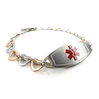 My Identity Doctor - Custom Engraved Medical ID Bracelet for Women - 1cm Steel Rose Hearts - Red - Wrist Size 7.25 Inch