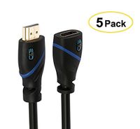 C&E 6 Feet Category 2 Certified - Super HDMI Extension Cable Male to Female, Gold Plated, Black, 5 Pack