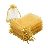SHEING 100pcs Sheer Organza Bags Jewelry Pouches Wedding Party Valentine Christmas Favor Drawstring Gift Bags (Gold, 3 x 4 Inch)