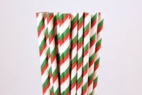 Red and Green Christmas Striped Paper Straws (75)