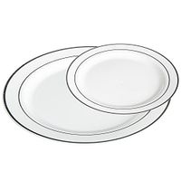 Premium 50 Pack White with Silver Rim Plastic Plates - Includes 25 Dinner Plates and 25 Salad Plates by Alpha & Sigma