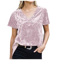 Coupondeal Women Velvet Patchwork Short Sleeve Sweatshirt Pullover Shirts Top Blouse(Pink,XXL)
