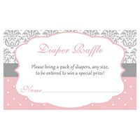 Baby Shower Diaper Raffle Tickets Damask Lace Pink Gray Grey Girls It's A Girl Sprinkle Printed Raffle Tickets Damask Baby Pink (24 Count)