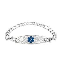 Divoti Custom Engraved Medical Alert Bracelet, Stainless Steel Medical Alert Bracelet for Women, Medical ID Bracelet w/Free Engraving – Beautiful Olive Tag w/Figaro-Deep Blue-6.5"