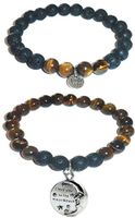 Hidden Hollow Beads Charm Tigers Eye and Black Lava Natural Stone Women's Yoga Beaded Stretch Bracelet Set. Comes in A Gift Box! (I Love You to The Moon and Back)