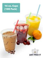 [100 Pack - 16 oz. No Lids] PREMIUM Plastic Clear Cups - Ice Coffee Juice Smoothie Milkshake Disposable Cups - Durable Party Cups | For Iced, Cold, Frozen, Cool or Room Temperature Beverages