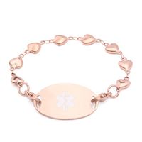 Rose Gold Stainless Heart Chain Medical Id Bracelet - Diabetes