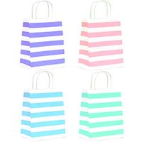 12-Count Stripes Kraft Bags - Premium Paper Bags with Handles, Biodegradable & Sturdy, Food Safe Shopping Bag, Gift Bag (Pastel, 12 Ct Medium)
