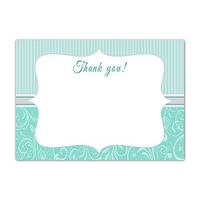 30 Blank Thank You Cards Swirl Teal Silver Grey Baby Shower Sprinkle Girl Birthday Party + 30 White Envelopes