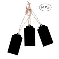 ULTNICE 10Pcs Wooden Gift Tags Hanging Board for Wedding Party Favors Decorative with Hemp Rope（Black