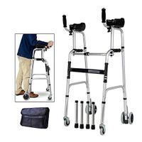 Walking Frame,Wheel Walking Frame with Armrest Support Pad Thick Aluminum Alloy Rehabilitation Auxiliary Walking Frame Elderly Walking Aid Height Adjustable
