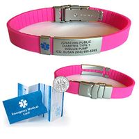 UltraBand Slim Medical Alert ID Bracelet. Custom Engraved. Free Shipping - Pink Glo