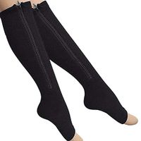 2-Pack Zipper Compression Socks for Men/Women with Open Toe, Knee High 20-30mmHg Compression Support Hose (Black, XXL)