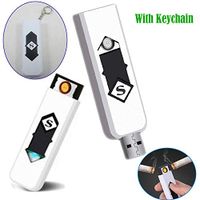 Electronic Cigarette Lighter, Atian USB Rechargeable Lighter with Keychain Touch Ignition Lighter Double Sided Windproof Plasma Flameless Lighter for Candle,Push-Out USB Socket (White,Blue) (White)