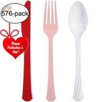 Tiger Chef Red, Pink and White Valentine Flatware Party Supplies, Heavyweight Colored Plastic Silverware Includes 192 Forks, 192 Teaspoons, and 192 Knives (Valentine , 576)