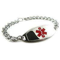 My Identity Doctor - Custom Engraved Medical ID Bracelet - 316L Steel for Teens, Adults - Medium - Red - Wrist Size 6.5 Inch
