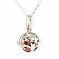 Sier Small Tree of Life Aromatherapy Perfume Essential Oil EO Diffuser Necklace Locket With Lava Stone (Red)