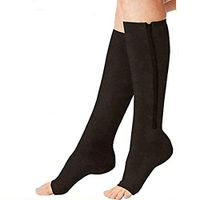 Compression Socks (2 Pairs) New Compression Zip Sox Socks Stretchy Zipper Leg Support Unisex Open Toe Knee Stockings (Light Black, L/XL)